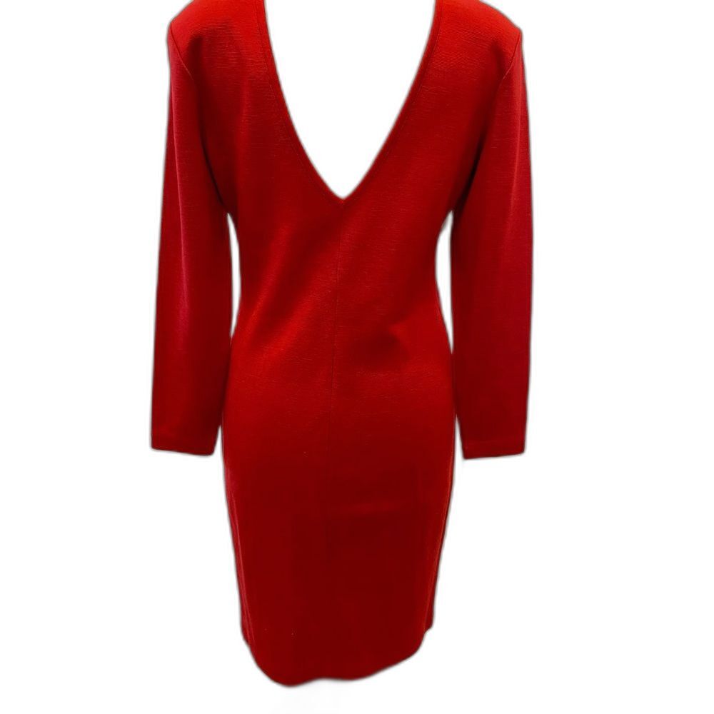 VTG 90s Outlander Red Wool Sheath Dress Deep Plunge Back Long Sleeves L NWT